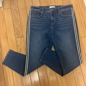 LOFT Women's Skinny Jeans - Dark Blue with White Stripes